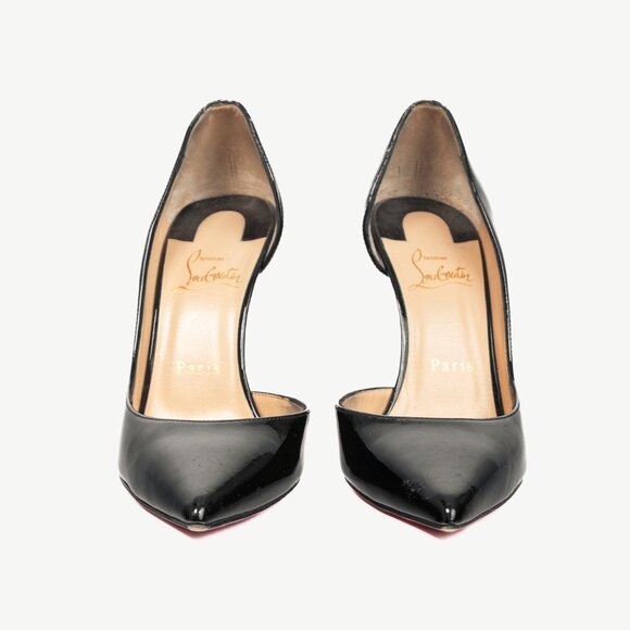 Christian Louboutin Iriza Black Patent Pointed Toe Half d'Orsay Pumps - Picture 2 of 8